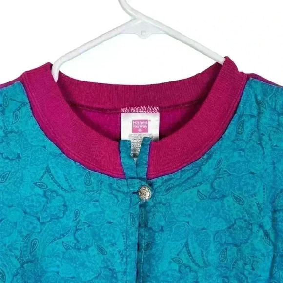 Vintage Size XL Quilted Hanes Her Way Ugly Sweater Sweatshirt Button Cardigan - Picture 5 of 12